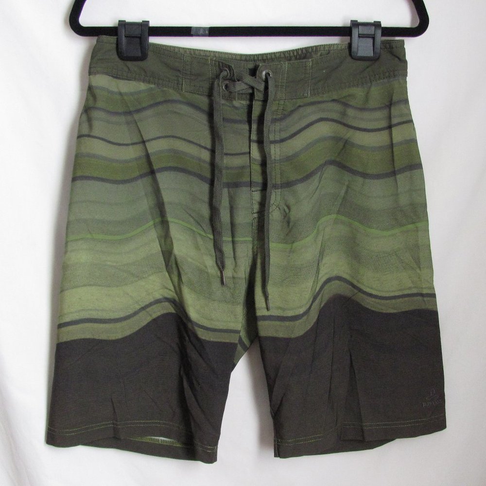 Mens' prAna Green Black Board Shorts Swim Trunks Size 32.5 Style M3SEDI113